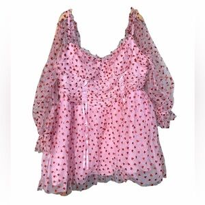 Dollskill Sugar Thrillz Pink Babydoll Mini Dress Flocked Heart Tulle 3X